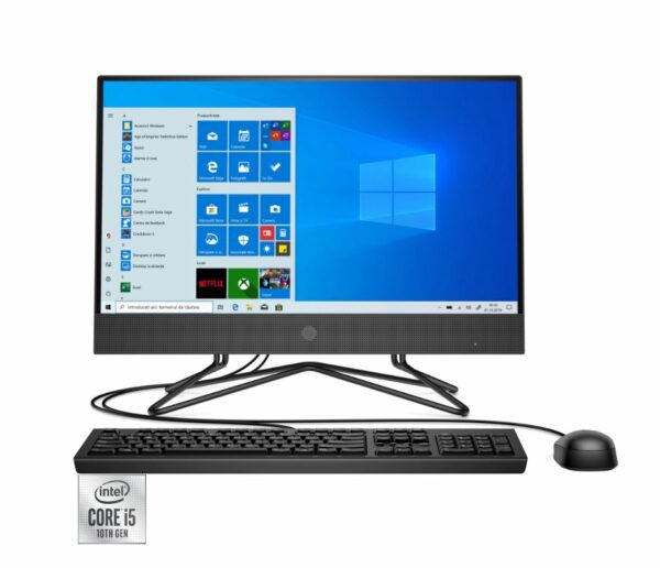 DESKTOP HP, „200 G4” All-in-one, 21.5 inch, CPU i5-10210U, Intel UHD Graphics 630, memorie 8 GB, SSD 256 GB, unitate optica, tastatura si mouse, Windows 10 Pro, „2Z362EA” (timbru verde 10 lei)