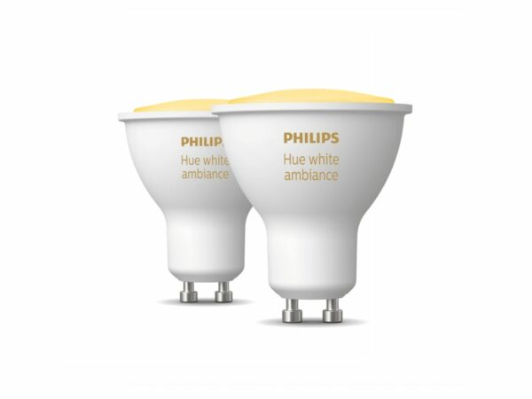SET 2 becuri smart LED Philips, soclu GU10, putere 5W, forma spot, lumina alb, alimentare 220 – 240 V, „000008719514340121” (timbru verde 0.9 lei)