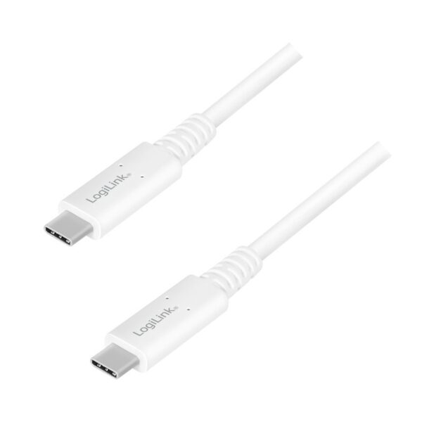 CABLU alimentare si date LOGILINK, pt. smartphone, USB 4.3, USB Type-C (T) la USB Type-C (T), UHD 8K / 60Hz (7680×4320), suporta pana la 20V/5A 100W, triplu ecranat,0.8m, alb, „CU0180” (timbru verde 0.08 lei)