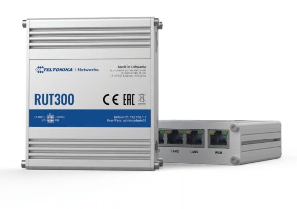 TELTONIKA RUT300 Industrial Router 5x RJ45 100Mb/s 1x USB Passive PoE, „RUT300 000000” (timbru verde 0.8 lei)