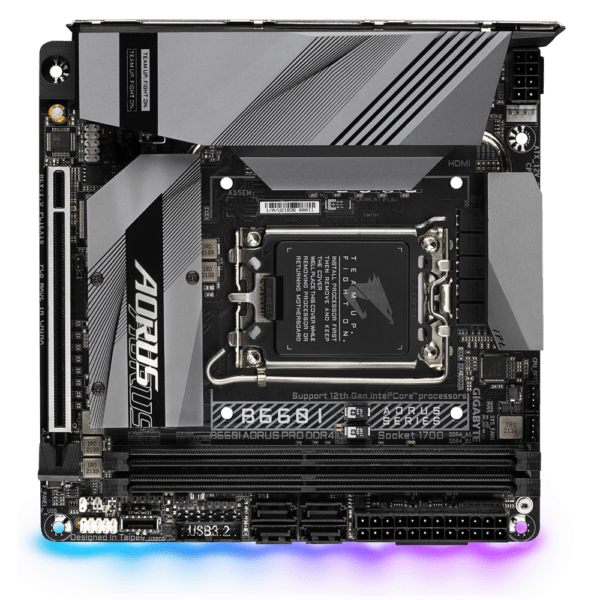 PLACA de BAZA Gigabyte „B660I AORUS PRO D4”, skt LGA 1700, mATX, Intel B660, 2 x DDR4, max. 64 GB, 4 x SATA, 1 x M.2, 7.1, „B660I AORUS PRO D4”