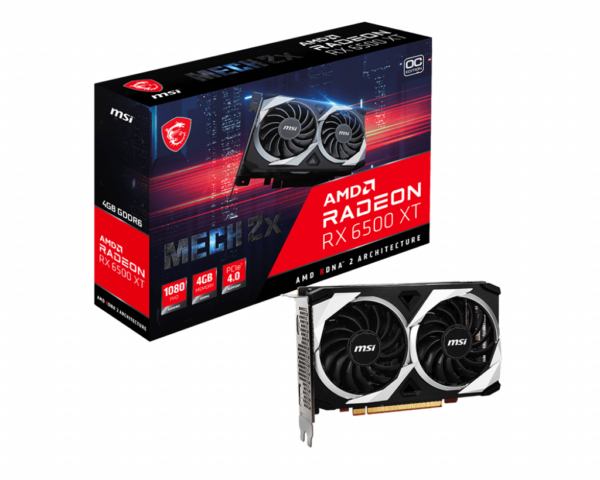 PLACA VIDEO MSI „Radeon RX 6500 XT MECH 2X 4G OC”, 4 GB GDDR6 64 biti, PCI Express 4.0 x 4, HDMI DisplayPort, sistem racire aer, „RX6500XT MECH 2XOC”