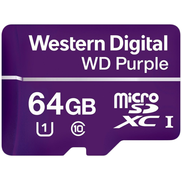 WD Purple 64GB Surveillance microSD XC Class – 10 UHS 1, „WDD064G1P0C” (timbru verde 0.03 lei)