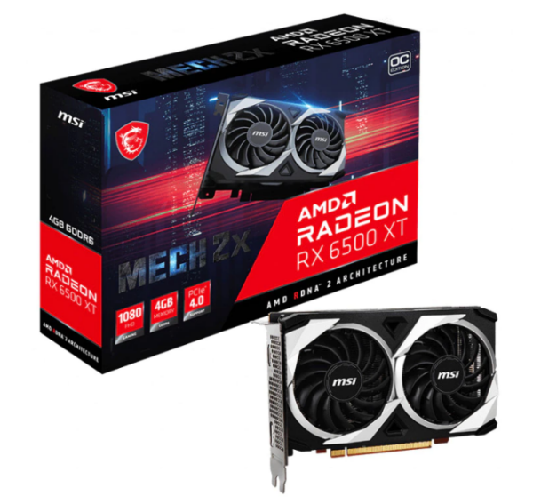 PLACA VIDEO MSI „Radeon RX 6500 XT MECH 2X 4GB OC”, 4 GB GDDR6 64 biti, PCI Express 4.0 x 4, HDMI DisplayPort, sistem racire aer, „RADEON RX 6500 XT MECH 2X 4G OC”