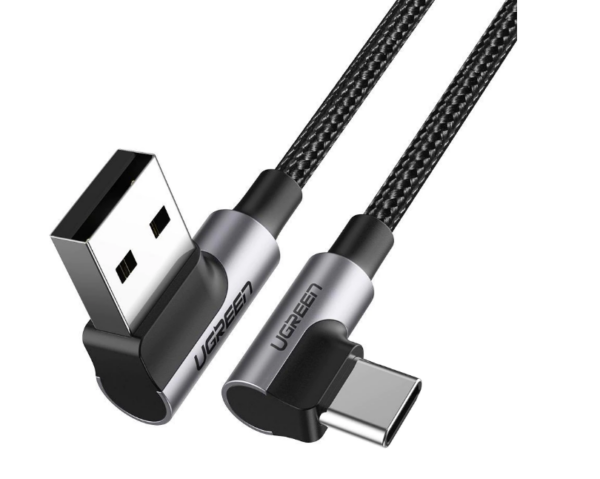 CABLU alimentare si date Ugreen, „US176”, Fast Charging Data Cable pt. smartphone, USB la USB Type-C 3A Complete Angled 90xxxx, braided, 2m, negru „20857” (timbru verde 0.08 lei) – 6957303828579
