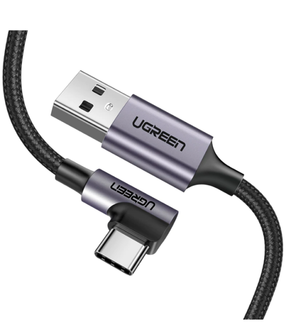 CABLU alimentare si date Ugreen, „US284”, Fast Charging Data Cable pt. smartphone, USB la USB Type-C 3A Angled 90xxxx, braided, 3m, negru „70255” (timbru verde 0.08 lei) – 6957303872558
