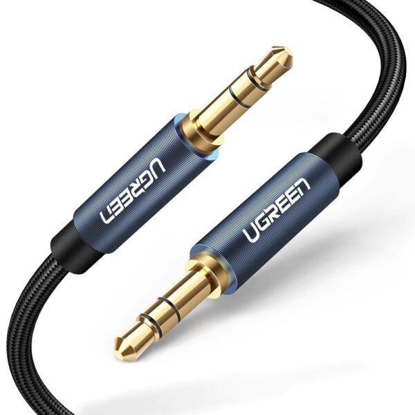 CABLU audio Ugreen, „AV112” stereo (3.5 mm jack T/T), conectori auriti, 2m, braided, albastru „10687” (timbru verde 0.18 lei) – 6957303816873