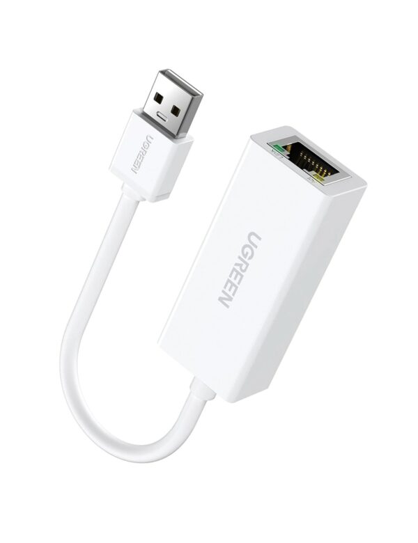 ADAPTOR RETEA Ugreen, „CR110” USB 2.0 to RJ-45 10/100 Mbps Adapter, LED, alb „20253” (timbru verde 0.18 lei) – 6957303822539