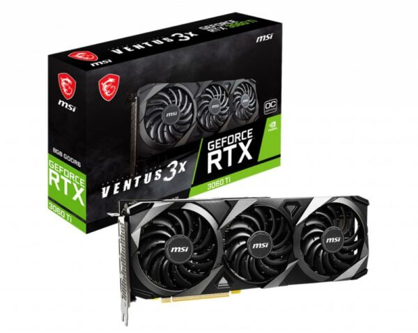 PLACA VIDEO MSI „GeForce RTX 3060 Ti VENTUS 3X 8G OC”, 8 GB GDDR6 256 biti, PCI Express 4.0 x 16, HDMI DisplayPort x 3, sistem racire aer, „3060 TI VENT 3X 8G OC LHR”