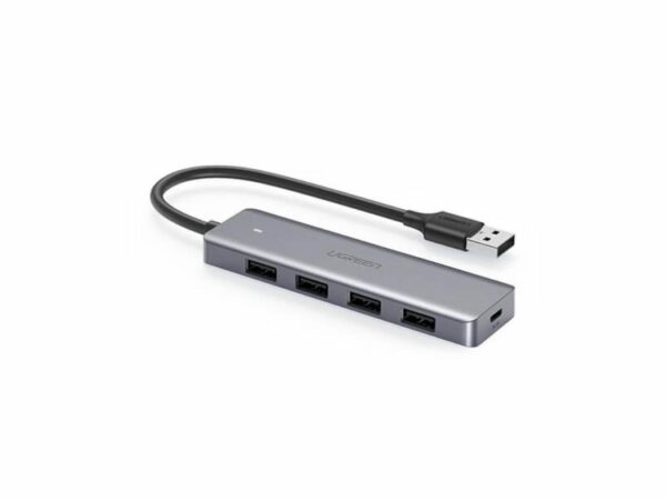 HUB extern Ugreen, „CM219” porturi USB: USB 3.0 x 4, conectare prin USB, material ABS, port micro USB 5V, lungime 15 cm, LED, gri, „50985” (timbru verde 0.8 lei) – 6957303859856