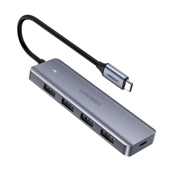 HUB extern Ugreen, „CM219” porturi USB: USB 3.0 x 4, conectare prin USB Type-C, aluminiu, lungime 15 cm, gri, „70336” (timbru verde 0.8 lei) – 6957303873364