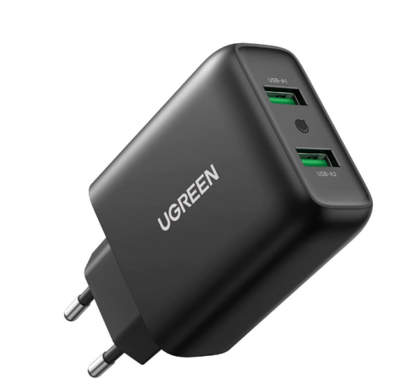 INCARCATOR retea Ugreen, „CD161” Quick Charge 36W, 2 x USB 5V/3A, negru „10216” (timbru verde 0.18 lei) – 6957303812165