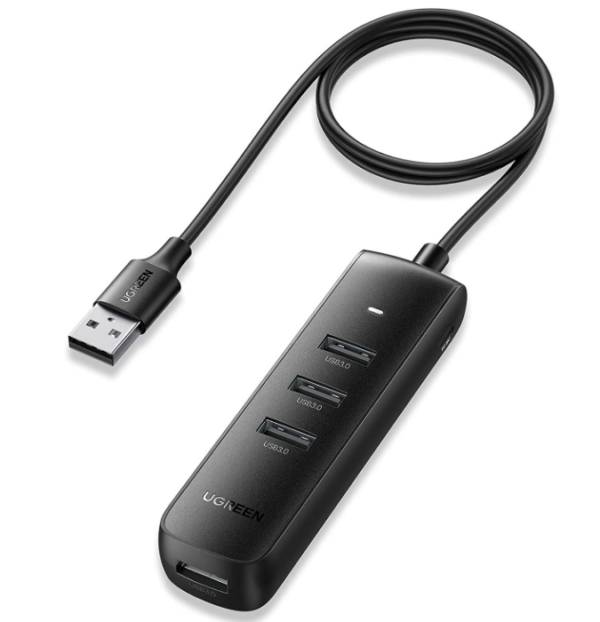 HUB extern Ugreen, „CM416” porturi USB: USB 3.0 x 4, conectare prin USB, material ABS, port micro USB 5V, lungime 25 cm, negru, „10915” (timbru verde 0.8 lei) – 6957303819157