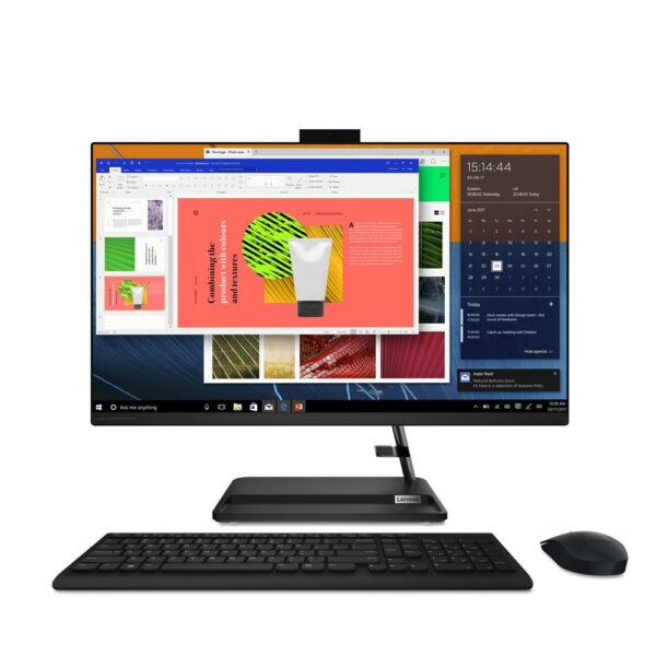 DESKTOP LENOVO, „IdeaCentre 3” All-in-one, 27 inch, CPU Ryzen 7 5700U, AMD Radeon Graphics, memorie 16 GB, SSD 256 GB, HDD 1 TB, tastatura si mouse, FreeDos, „F0FY0066RI” (timbru verde 10 lei)