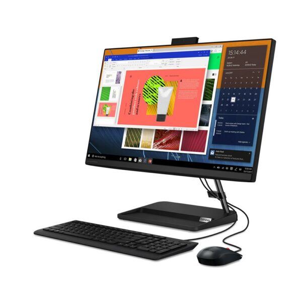 DESKTOP LENOVO, „IdeaCentre 3” All-in-one, 23.8 inch, CPU Ryzen 5 5500U, AMD Radeon Graphics, memorie 8 GB, SSD 512 GB, tastatura si mouse, FreeDos, „F0G100A8RI” (timbru verde 10 lei)