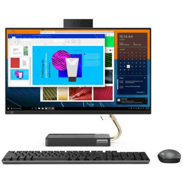 DESKTOP LENOVO, „IdeaCentre 5” All-in-one, 23.8 inch, CPU i5-11400T, Intel UHD Graphics 730, memorie 16 GB, SSD 512 GB, unitate optica, tastatura si mouse, FreeDos, „F0G300ERRI” (timbru verde 10 lei)