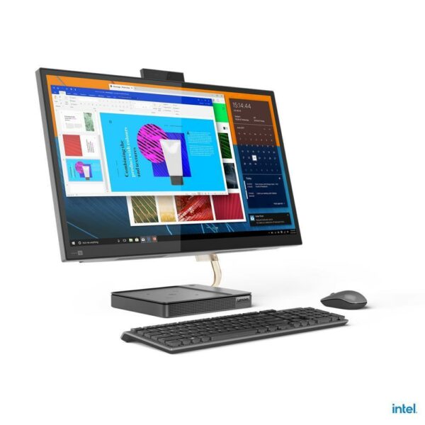 DESKTOP LENOVO, „IdeaCentre 5” All-in-one, 27 inch, CPU i5-11400T, Intel UHD Graphics 730, memorie 16 GB, SSD 512 GB, FreeDos, „F0G4003CRI” (timbru verde 10 lei)