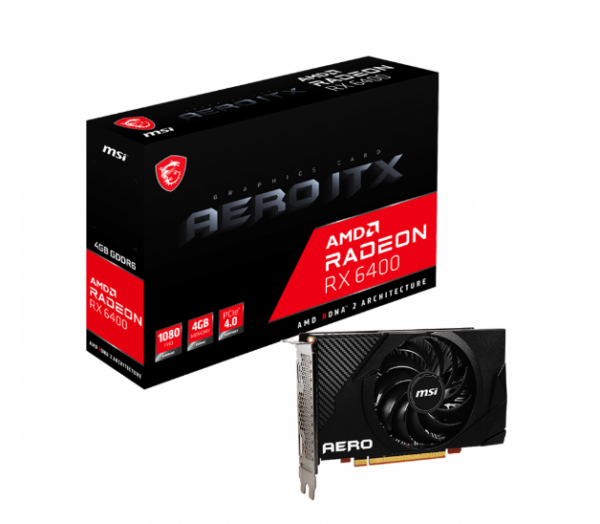 PLACA VIDEO MSI „Radeon RX 6400 AERO ITX”, 4 GB GDDR6 64 biti, PCI Express 4.0 x 4, HDMI DisplayPort, sistem racire aer, „RX6400 AERO ITX 4G”