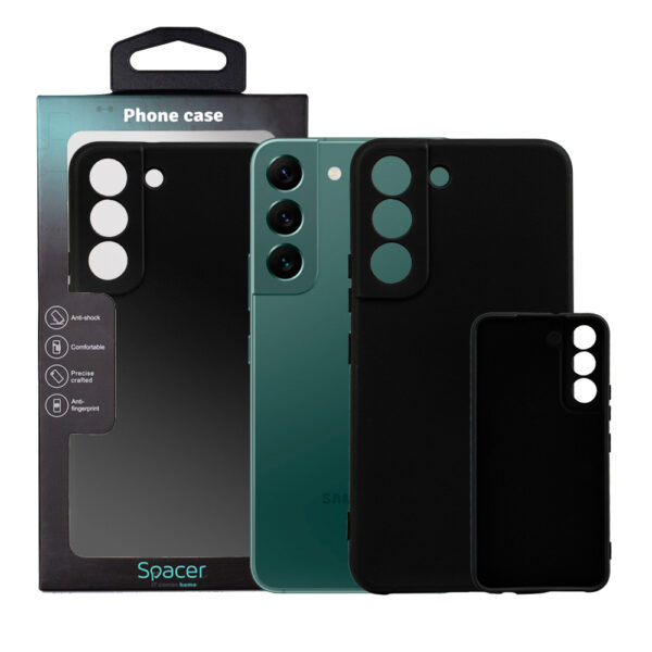 Husa Samsung Galaxy S22 Spacer, negru, grosime 2mm, material flexibil silicon + interior cu microfibra „SPPC-SM-GX-S22-SLK”