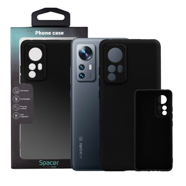 Husa Xiaomi 12 Spacer, negru, grosime 2mm, material flexibil silicon + interior cu microfibra „SPPC-XI-12-SLK”