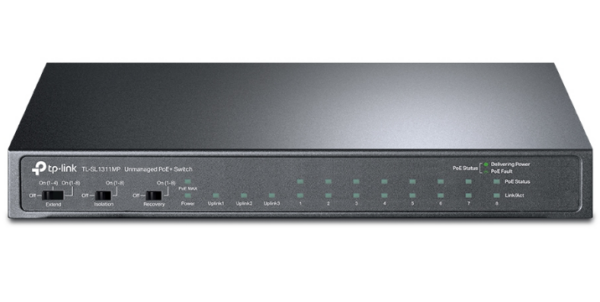 Switch POE+ TP-Link 8-Port 10/100Mbps + 3-Port Gigabit Desktop Switch with 8-Port PoE+, carcasa metalica „TL-SL1311MP” (timbru verde 2 lei)