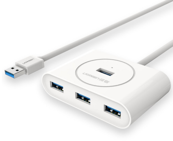 HUB extern Ugreen, „CR113” porturi USB: USB 3.0 x 4, conectare prin USB 3.0, lungime 1 m, alb, „20283” (timbru verde 0.8 lei) – 6957303822836