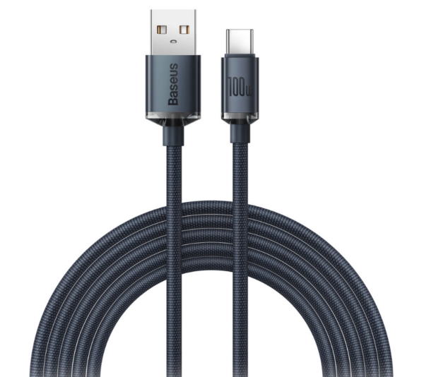 CABLU alimentare si date Baseus Crystal Shine, Fast Charging Data Cable pt. smartphone, USB la USB Type-C 100W, 2m, braided, negru „CAJY000501” (timbru verde 0.18 lei) – 6932172602833