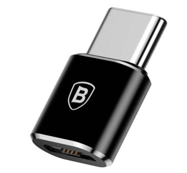 ADAPTOR Baseus Mini Micro, USB Type-C (T) to Micro USB (M), corp metalic, negru „CAMOTG-01” (timbru verde 0.18 lei) – 6953156263529