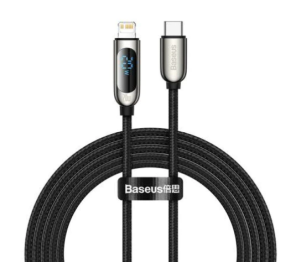 CABLU alimentare si date Baseus Display, Fast Charging Data Cable pt. smartphone, USB Type-C la Lighting iPhone 20W, braided, 1m, negru „CATLSK-01” (timbru verde 0.18 lei) – 6953156208636