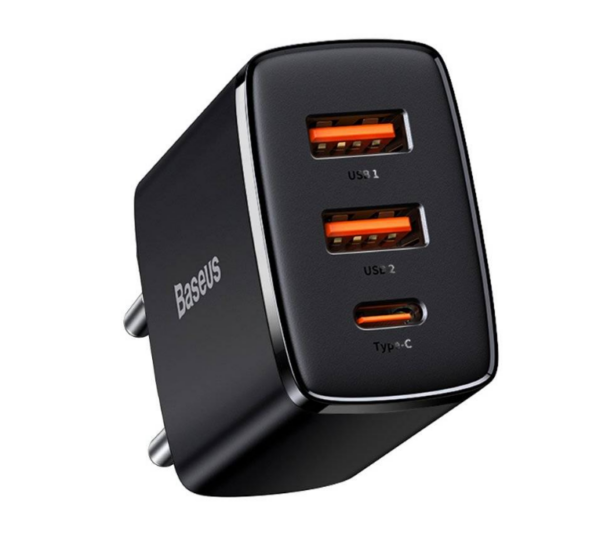 INCARCATOR retea Baseus Compact, Quick Charge 30W, 2 x USB Type-C Output 5V/3A, 1 x USB Output 5V/3A, negru „CCXJ-E01” (timbru verde 0.18 lei) – 6953156207295