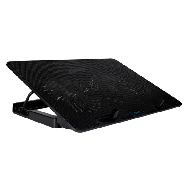 STAND SPACER notebook 17″ Gaming, sita metal, 2xfan 14cm, turatie reglabila 800-1200rpm, ajustabil pe inaltime 5 trepte, Airflow 63cfm, black, Nivel zgomot 20dBA, „SPNS-Gaming-2F” (timbru verde 0.8 lei)