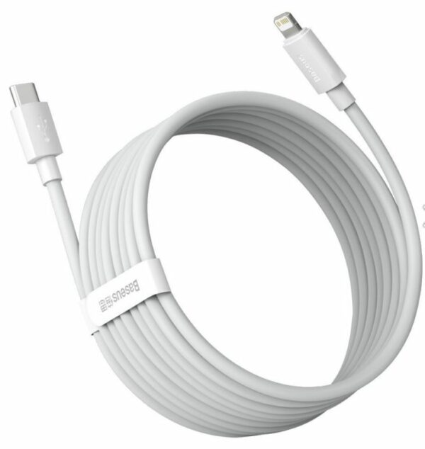 CABLU alimentare si date Baseus Simple Wisdom, Fast Charging Data Cable pt. smartphone, USB Type-C la Lighting iPhone PD 20W (2buc/set), 1.5m, alb „TZCATLZJ-02” (timbru verde 0.18 lei) – 6953156230323