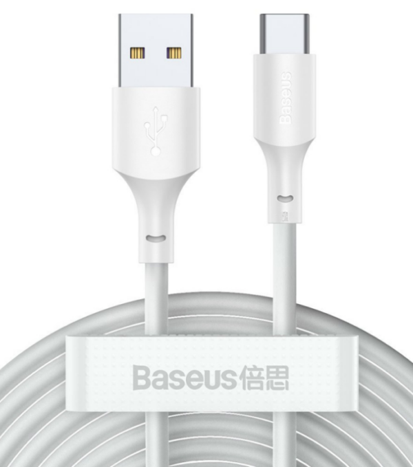 CABLU alimentare si date Baseus Simple Wisdom, Fast Charging Data Cable pt. smartphone, USB la USB Type-C 5A (2buc/set), 1.5m, alb „TZCATZJ-02” (timbru verde 0.18 lei) – 6953156230309