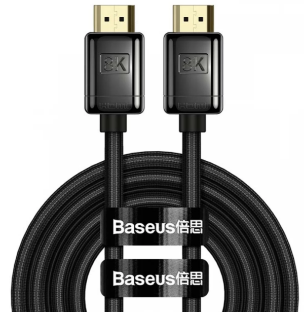 CABLU video Baseus High Definition, HDMI (T) la HDMI (T), rezolutie maxima 8K UHD (7680 x 4320) la 60 Hz, conectori auriti, aliaj zinc braided, 1m, negru „WKGQ000001” (timbru verde 0.18 lei)