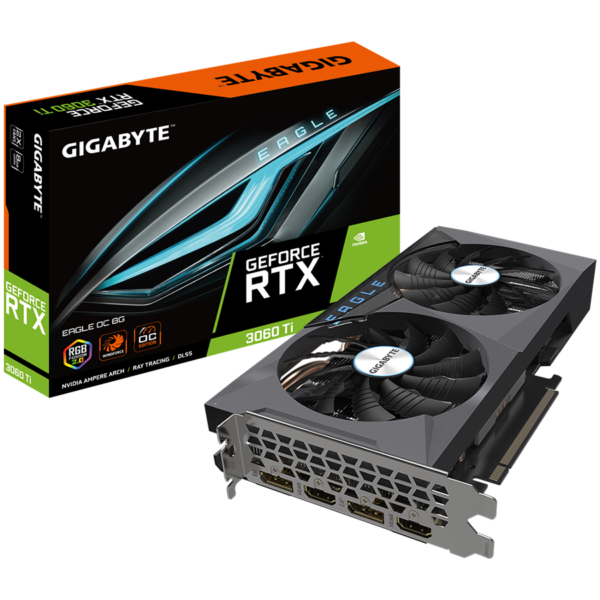 GIGABYTE Video Card NVidia GeForce RTX 3060 Ti EAGLE OC 8G v2 8GB GDDR6/256 bit, PCI-E 4.0 x 16, 2xDP 1.4a, 2xHDMI 2.1, 3D Active Fan, RGB Fusion 2.0, Protection Back Plate, LHR, „GV-N306TEAGLE_OC-8GD_2.0”