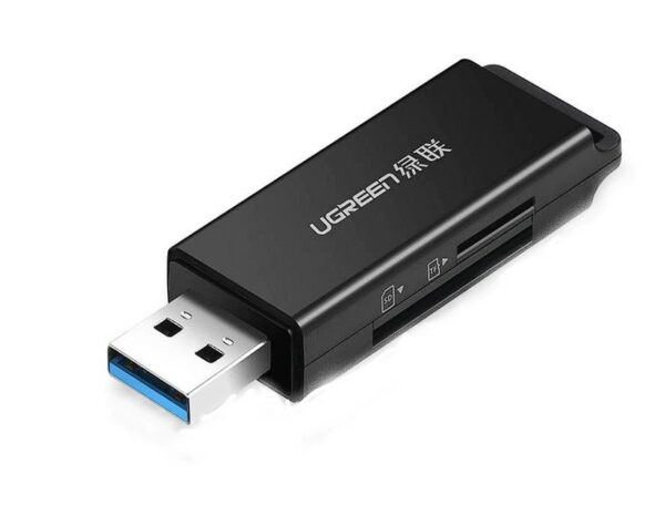 CARD READER extern Ugreen, „CM104” interfata USB 3.0, citeste/scrie: SD, microSD viteza pana la 480Mbps, suporta carduri maxim 2 TB, plastic, black „40752” (timbru verde 0.03 lei) – 6957303803637
