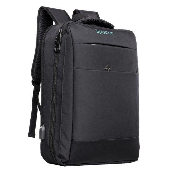 RUCSAC SPACER NEW YORK BLACK, pt. notebook de max. 17″, 2 Compartiment Laptop, Compartiment Calatorie, buzunar frontal, compartiment travel, troler strap,, waterproof, poliester, negru, „45506981”” NEW-YORK-BK”, „SPBP-NEW-YORK-BK”