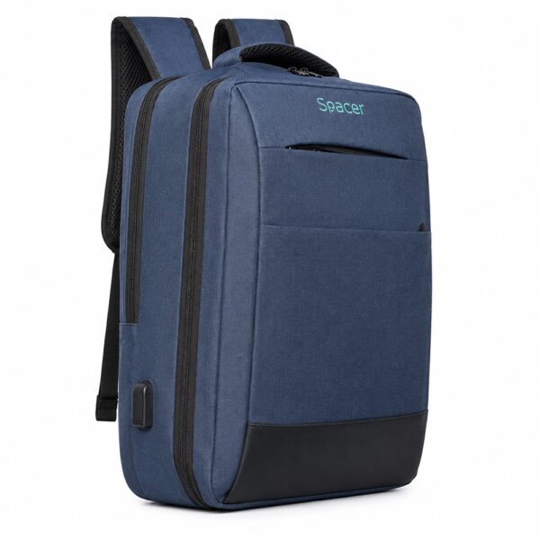RUCSAC SPACER NEW YORK BLUE, pt. notebook de max. 17″, 2 Compartimente, buzunar frontal, compartiment travel, troler strap, waterproof, poliester, albastru, ” NEW-YORK-BL”, 45506981 „SPBP-NEW-YORK-BL”