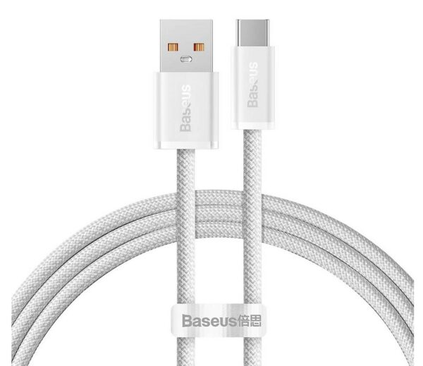 CABLU alimentare si date Baseus Dynamic, Fast Charging Data Cable pt. smartphone, USB la USB Type-C 100W, brodat, 2m, alb „CALD000702” (timbru verde 0.18 lei) – 6932172607463