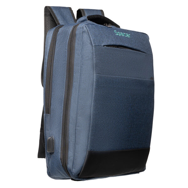 RUCSAC SPACER NEW YORK BLUE, pt. notebook de max. 17″, 2 Compartimente, buzunar frontal, compartiment travel, troler strap, waterproof, poliester, albastru, ” NEW-YORK-BL”, 45506981 „SPBP-NEW-YORK-BL”