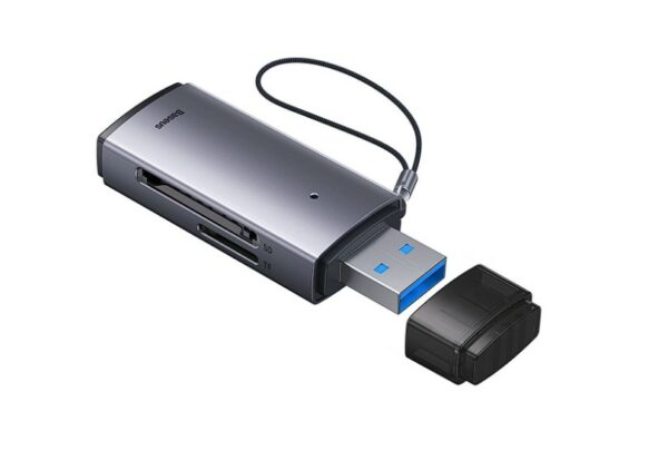 CARD READER extern Baseus Lite, interfata USB 3.0, citeste/scrie: SD, microSD viteza pana la 480Mbps, suporta carduri maxim 512 GB, metalic, gri „WKQX060013” (timbru verde 0.03 lei) – 6932172608194