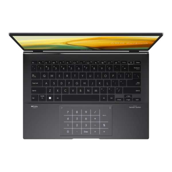 NB Asus 14 inch OLED 2.8K 2880 x 1800 AMD Ryzen 7 5825U 4.5 GHz Mem 16 GB SSD 1 TB Wireless Bluetooth Tastatura iluminata Li-ion 4 Celule 1080p FHD cam Greutate 1.39 kg WIN 11 Home Jade Black, „UM3402YA-KM175W” (timbru verde 4 lei)