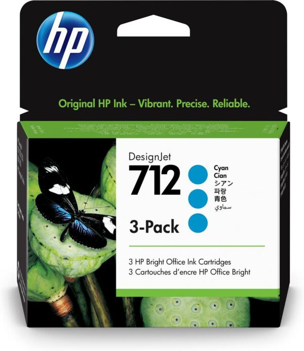 Tri-Pack Original HP Cyan, nr.712, pentru DesignJet Studio 24|Studio 36|T230|T250|T630|T650, 29ml, (timbru verde 0.45 lei), „3ED77A”