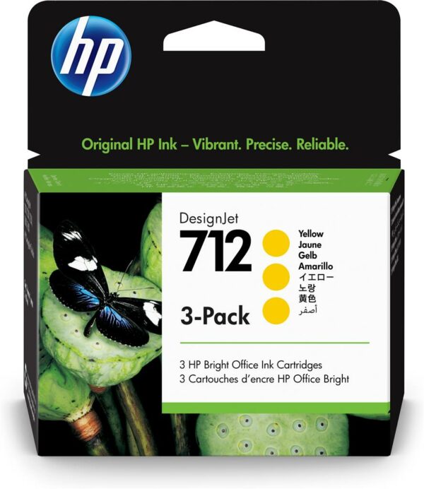 Tri-Pack Original HP Yellow, nr.712, pentru DesignJet Studio 24|Studio 36|T230|T250|T630|T650, 29ml, (timbru verde 0.45 lei), „3ED79A”