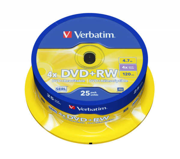 DVD+RW VERBATIM, 4.7GB VITEZA 4X, MATT SILVER SURFACE, SPINDLE, 25 BUC, „43489”