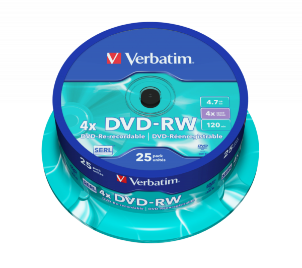 DVD-RW VERBATIM, 4.7GB VITEZA 4X, MATT SILVER SURFACE, SPINDLE, 25 BUC, „43639”
