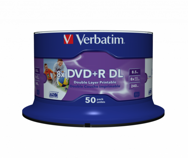 DVD+R VERBATIM 8.5GB VITEZA 8X, SUPRAFATA DUBLA PRINTABILA SUPRAFATA NO-ID, SPINDLE, 50 BUC, „43703”