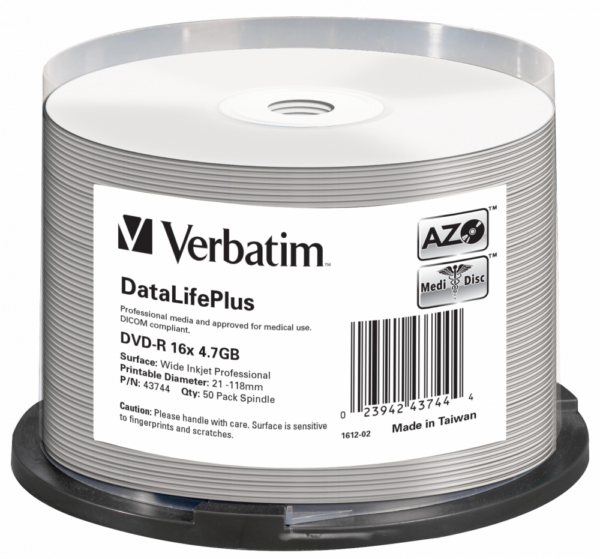 DVD-R VERBATIM 4.7GB, VITEZA 16X, AZO DL+ THERMAL PRINTRABLE NO-ID, SPINDLE, 50 BUC, „43744”