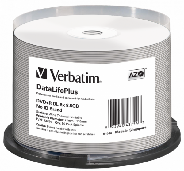 DVD+R VERBATIM, 8.5GB, VITEZA 8X, DOUBLE LAYER WIDE THERMAL PRINTABLE, SPINDLE, 50 BUC, „43754”