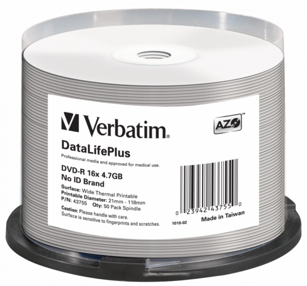 DVD-R VERBATIM 4.7GB, VITEZA 16X, THERMAL PRINTRABLE NO-ID, SPINDLE, 50 BUC, „43755”